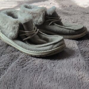 Hey Dude Women's Faux Fur Lined Slip-On Shoes in Light Gray